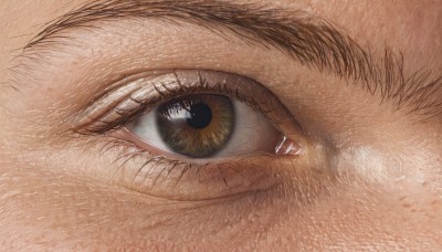 solo,looking at viewer,1boy,brown eyes,male focus,eyelashes,close-up,1other,reflection,realistic,eye focus,yellow eyes,black eyes,colored sclera,one-eyed,brown theme