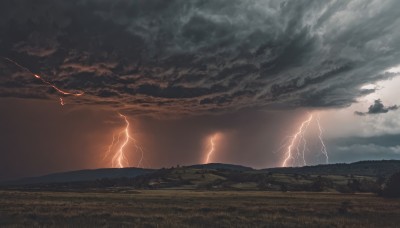 outdoors,sky,cloud,tree,no humans,cloudy sky,grass,ground vehicle,scenery,motor vehicle,mountain,electricity,lightning,landscape,nature,horizon,field