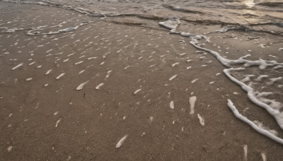 outdoors, no humans, ocean, traditional media, beach, scenery, snow, sand, waves, shore, footprints