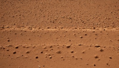 monochrome,outdoors,no humans,scenery,rock,sand,brown theme,orange theme,blurry,from above,orange background,debris,desert,dust,footprints