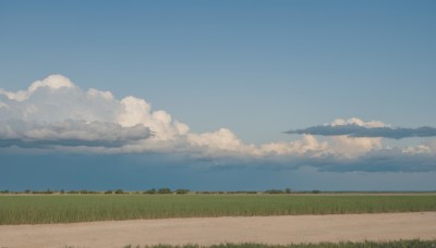 outdoors,sky,day,cloud,blue sky,no humans,cloudy sky,grass,scenery,horizon,road,field,landscape,hill,ground vehicle,motor vehicle