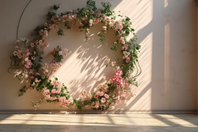 PREMIUM,flower,indoors,no humans,shadow,rose,sunlight,plant,scenery,pink flower,light rays,pink rose,1girl,vines,still life