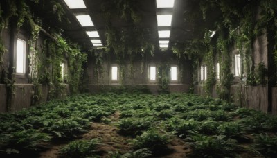 day,indoors,no humans,window,bird,sunlight,plant,scenery,light rays,ruins,vines,moss,overgrown,post-apocalypse,broken window,stairs,green theme