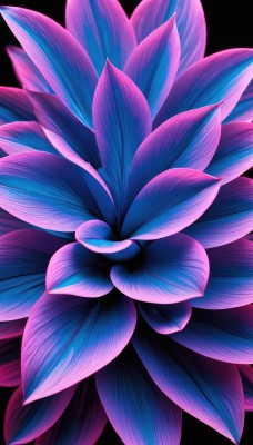 simple background,flower,no humans,leaf,black background,pink flower,purple flower,still life,signature,plant,blue flower,morning glory