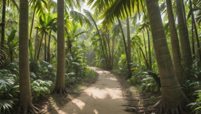 outdoors,day,tree,no humans,shadow,beach,sunlight,grass,plant,nature,scenery,forest,sand,palm tree,bush,shade,dappled sunlight,leaf,road,path,tree shade