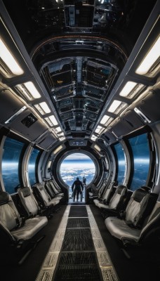 1girl,1boy,standing,multiple boys,signature,2boys,helmet,star (sky),scenery,science fiction,realistic,pilot suit,space,wide shot,multiple others,planet,ambiguous gender,earth (planet),spacecraft,spacesuit,astronaut,male focus,sky,cloud,indoors,from behind,window