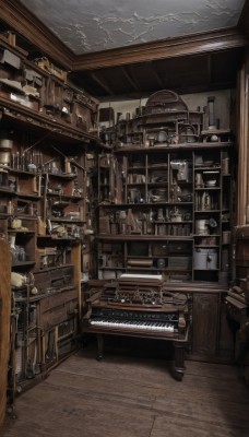 cloud,indoors,cup,no humans,window,chair,table,bottle,instrument,scenery,alcohol,wooden floor,stairs,stool,shelf,bar (place),sky,tree,architecture,piano,cabinet