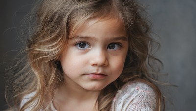 1girl,solo,long hair,looking at viewer,blonde hair,brown hair,shirt,brown eyes,closed mouth,lips,eyelashes,expressionless,messy hair,portrait,close-up,realistic,nose,blood