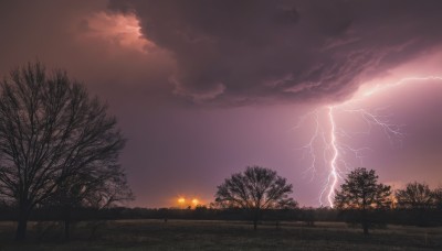 outdoors,sky,cloud,tree,no humans,cloudy sky,grass,scenery,sunset,fence,sun,electricity,road,bare tree,lightning,red sky,fire,nature,forest,landscape