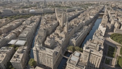 outdoors,sky,water,tree,no humans,from above,building,scenery,city,cityscape,ruins,bridge,river,skyscraper,day,landscape