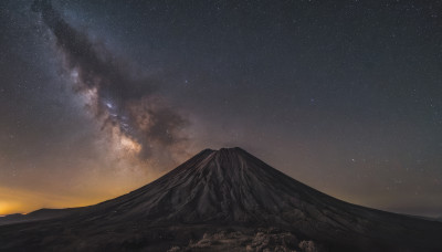 outdoors, sky, no humans, night, star (sky), night sky, scenery, starry sky, mountain, milky way