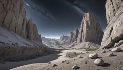 outdoors,sky,cloud,no humans,night,grass,star (sky),night sky,scenery,starry sky,rock,mountain,sand,landscape,cliff,stone,blue sky,cloudy sky,snow,desert