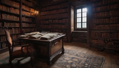 day,indoors,book,no humans,window,chair,table,sunlight,scenery,desk,wooden floor,paper,open book,bookshelf,lamp,candle,book stack,library,ladder,carpet,rug,couch,candlestand