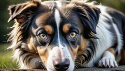 HQ,solo,looking at viewer,yellow eyes,blurry,no humans,depth of field,blurry background,animal,cat,grass,claws,close-up,realistic,animal focus,whiskers,tiger,lion,artist name,signature,watermark,web address,dog