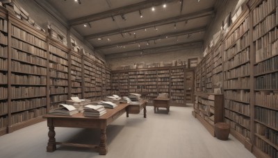 indoors,book,no humans,shadow,chair,table,scenery,paper,bookshelf,lamp,shelf,book stack,library,ceiling,ceiling light,voile,desk,ladder