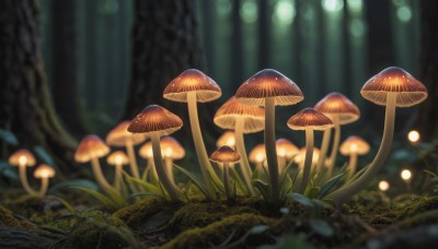 outdoors,blurry,tree,no humans,depth of field,blurry background,grass,plant,nature,scenery,forest,mushroom,moss,day,sunlight