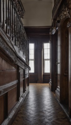 day,indoors,no humans,window,sunlight,scenery,wooden floor,stairs,door,architecture,pillar,hallway,chandelier,tiles,tile floor,floor,ceiling,carpet,vanishing point