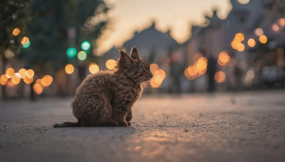 outdoors, blurry, no humans, depth of field, blurry background, animal, cat, realistic, animal focus