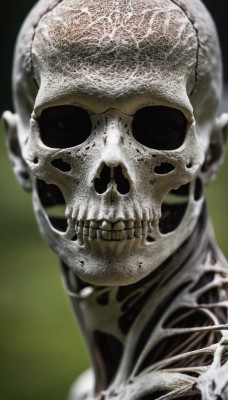 solo,looking at viewer,1boy,male focus,teeth,signature,blurry,gradient,gradient background,no humans,mask,depth of field,blurry background,portrait,green background,skull,realistic,skeleton,simple background,upper body,horror (theme)