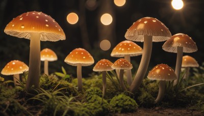 outdoors,blurry,tree,no humans,depth of field,blurry background,sunlight,grass,plant,nature,scenery,forest,light rays,light,mushroom,bokeh,moss