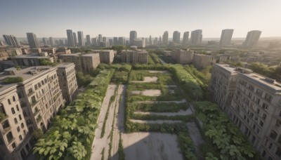 outdoors,sky,day,cloud,tree,no humans,plant,building,scenery,city,road,cityscape,ruins,bridge,river,skyscraper,overgrown,real world location