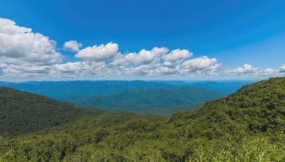 outdoors,sky,day,cloud,tree,blue sky,no humans,cloudy sky,grass,nature,scenery,forest,mountain,horizon,field,landscape,mountainous horizon,hill