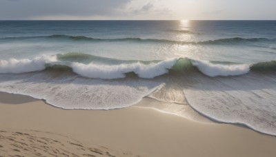 outdoors,sky,cloud,water,no humans,ocean,beach,sunlight,cloudy sky,scenery,sunset,mountain,sand,sun,horizon,waves,shore,sunrise,day