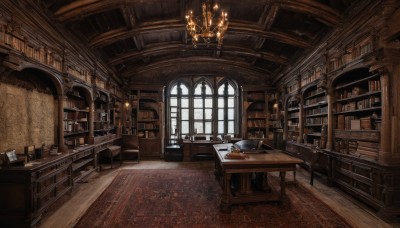 day,indoors,cup,book,no humans,window,chair,table,sunlight,scenery,desk,wooden floor,paper,stairs,bookshelf,lamp,candle,architecture,shelf,book stack,library,ceiling,carpet,quill,candlestand,rug,cabinet,chandelier,wooden table,fireplace,wooden chair