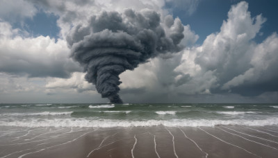 outdoors, sky, day, cloud, water, dutch angle, no humans, ocean, beach, cloudy sky, scenery, sand, horizon, waves, shore