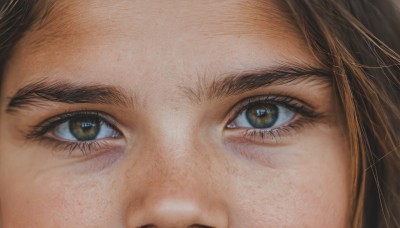 1girl,solo,looking at viewer,brown hair,1boy,brown eyes,male focus,signature,eyelashes,portrait,close-up,realistic,eye focus,lips