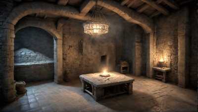 HQ,artist name,indoors,signature,no humans,window,watermark,chair,table,fire,plant,scenery,lantern,wooden floor,stairs,door,light,lamp,candle,wall,torch,candlestand,stone floor,stone wall,fireplace,wooden chair,night,fantasy,potted plant,pillar,arch,barrel