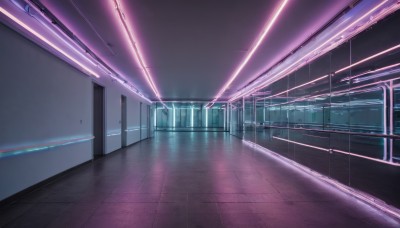 indoors,no humans,window,night,scenery,reflection,door,railing,light,ceiling,hallway,lights,ceiling light,train station,reflective floor,science fiction,tiles,tile floor,locker,school,laser