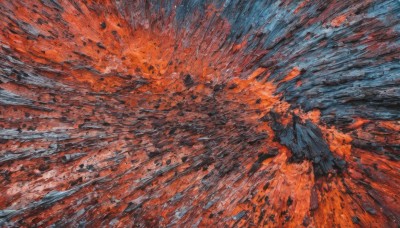 solo,1boy,outdoors,no humans,traditional media,scenery,painting (medium),wide shot,orange theme,from above