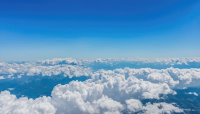 monochrome,outdoors,sky,day,cloud,blue sky,no humans,ocean,cloudy sky,scenery,blue theme,city,horizon,cityscape,landscape,above clouds