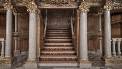 indoors,no humans,window,scenery,stairs,door,architecture,pillar,arch,column,throne,gate,stone floor,stone stairs