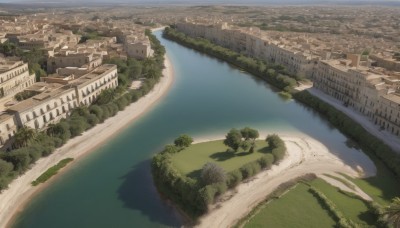 outdoors,sky,day,water,tree,no humans,ocean,from above,grass,building,nature,scenery,city,road,cityscape,house,bridge,river,boat,landscape,beach,shore,real world location