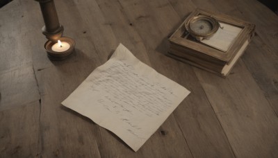 indoors,book,no humans,shadow,chair,table,scenery,wooden floor,paper,light,lamp,still life,wooden table,from above,fire,candle,flame,candlestand,wood,inkwell,candlelight