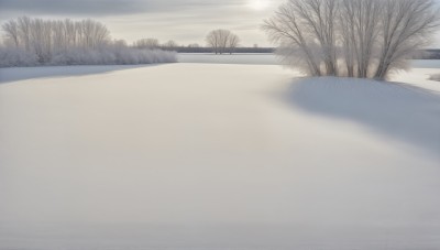 HQ,outdoors,sky,cloud,water,tree,no humans,grass,nature,scenery,reflection,road,winter,bare tree,river,lake,fog,ocean,cloudy sky,ground vehicle,motor vehicle,snow,forest,sun,horizon,grey sky