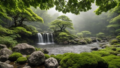 outdoors,day,water,tree,no humans,sunlight,grass,plant,nature,scenery,forest,rock,river,waterfall,landscape,moss,stream,signature,light rays,branch,green theme