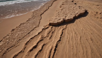 outdoors,sky,day,water,no humans,ocean,traditional media,beach,scenery,rock,sand,waves,shore,desert,footprints,signature,shadow