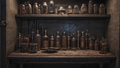 indoors,cup,no humans,night,bottle,scenery,alcohol,fantasy,shelf,jar,bar (place),still life,barrel,tree,window,table,realistic,dark,counter