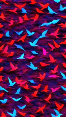 solo,no humans,bird,animal,scenery,flying,animal focus,red theme,too many,flock,glowing,bug,butterfly,colorful,surreal