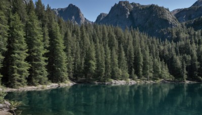 outdoors,sky,day,water,tree,blue sky,no humans,nature,scenery,forest,reflection,mountain,river,landscape,lake,cloud,plant