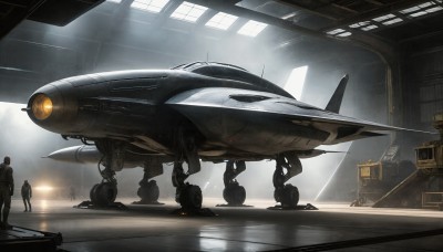 HQ,1boy,multiple boys,indoors,signature,2boys,military,helmet,robot,mecha,science fiction,realistic,aircraft,military vehicle,airplane,pilot suit,vehicle focus,spacecraft,jet,fighter jet,pilot,standing,rain,light rays