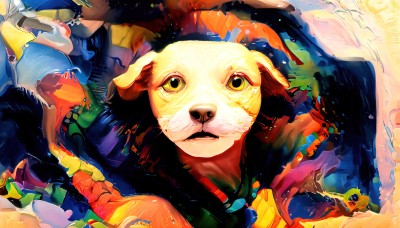 HQ,1girl,solo,looking at viewer,yellow eyes,water,no humans,animal,fish,frog,colorful,surreal,abstract,closed mouth,dog,realistic,animal focus