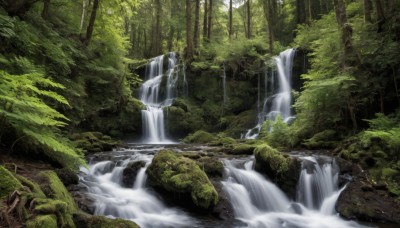 outdoors,day,water,tree,no humans,nature,scenery,forest,river,waterfall,landscape,moss,stream,blurry,depth of field,sunlight,plant,rock