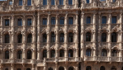 outdoors,sky,day,blue sky,no humans,window,building,scenery,stairs,railing,architecture,bridge,pillar,church,arch,balcony,column,watermark,sunlight,city,cityscape