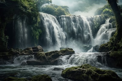 PREMIUM,outdoors,sky,day,cloud,water,tree,no humans,cloudy sky,nature,scenery,forest,rock,mountain,river,waterfall,landscape,cliff,moss,plant