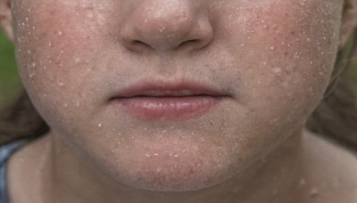 solo,1boy,male focus,blurry,lips,wet,facial hair,portrait,close-up,freckles,realistic,nose,stubble,1girl,brown hair,sweat,parted lips,blurry background,head out of frame