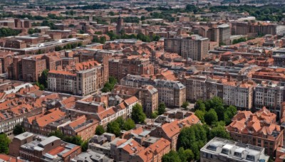 outdoors,sky,tree,no humans,window,from above,ground vehicle,building,scenery,motor vehicle,city,car,road,cityscape,skyscraper,nature,forest,house,real world location